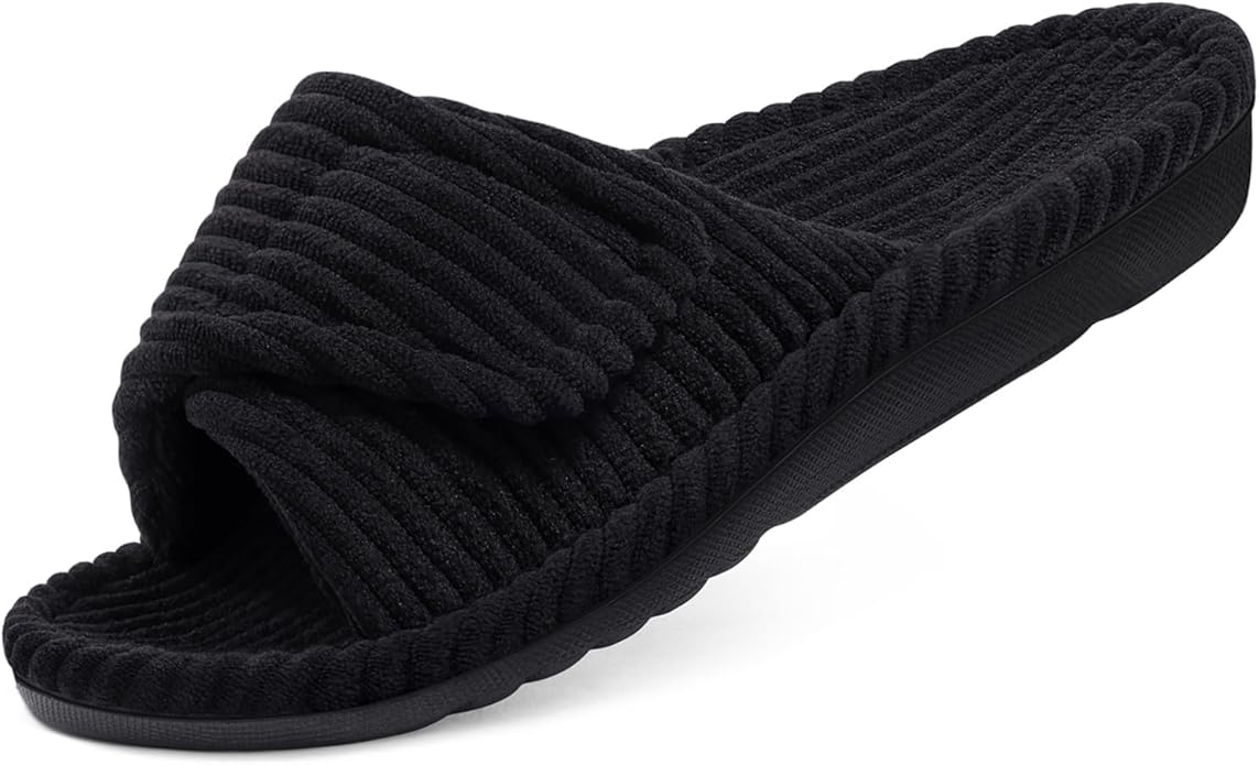 Litfun Orthopedic House Slippers for Women Adjustable Arch Support Indoor Slippers Open Toe Corduroy Bedroom Shoes
