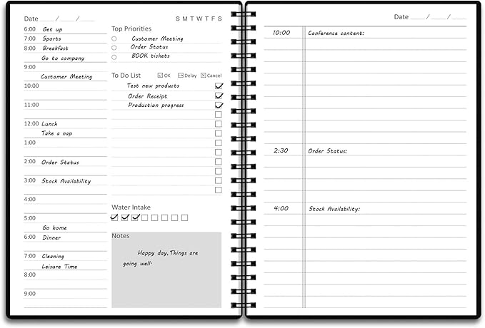 Tiankool Undated Daily Planner,Undated Planner with Hourly Schedules, Top Priorities Items and To Do List, Appointment Book for Time Management, 5.8 × 8.2 Inch
