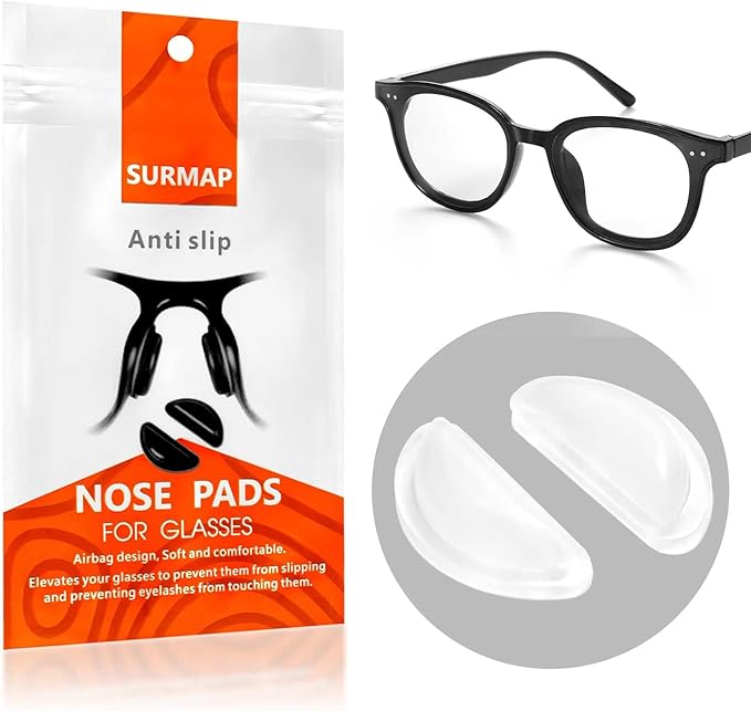 20 Pairs (Clear) SURMAP Eyeglass Nose Pads, Comfort Soft Silicone Glasses Nose Pad, Anti-Slip Heighten Air Chamber Glasses Grips for Eyeglasses and Sunglasses, Adhesive with Sticky Backing