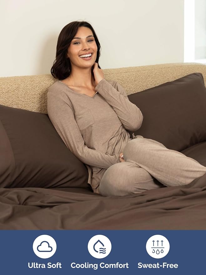 Extra Deep Cal King Sheet Set - 6 Piece Breathable & Cooling Sheets - Hotel Luxury Bed Sheets Set - Easy & Secure Fit - Soft, Wrinkle Free & Comfy Sheets Set - Brown Sheet Set with Extra Deep Pockets