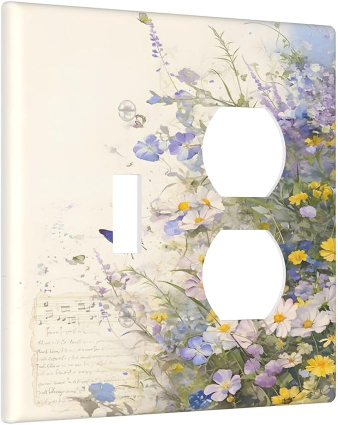 Decorative Outlet Covers Purple Flower Butterfly Yellow Daisy 2 Gang Duplex Light Switch Cover Plate Gfci Wall Plate Plug Switch Plate Covers for Bathroom Decor