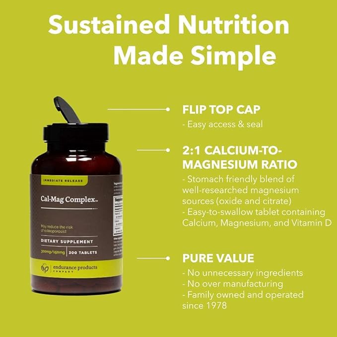 Endur Cal-Mag Complex, Bone & Heart Support for Active Lifestyles, Calcium and Magnesium with Vitamin D3, Gluten Free, 300 Tablets