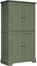 ChooChoo Bathroom Floor Cabinet, Modern Bathroom Storage Cabinet with 4 Doors and Adjustable Shelves, Freestanding Cupboard for Living Room, Green