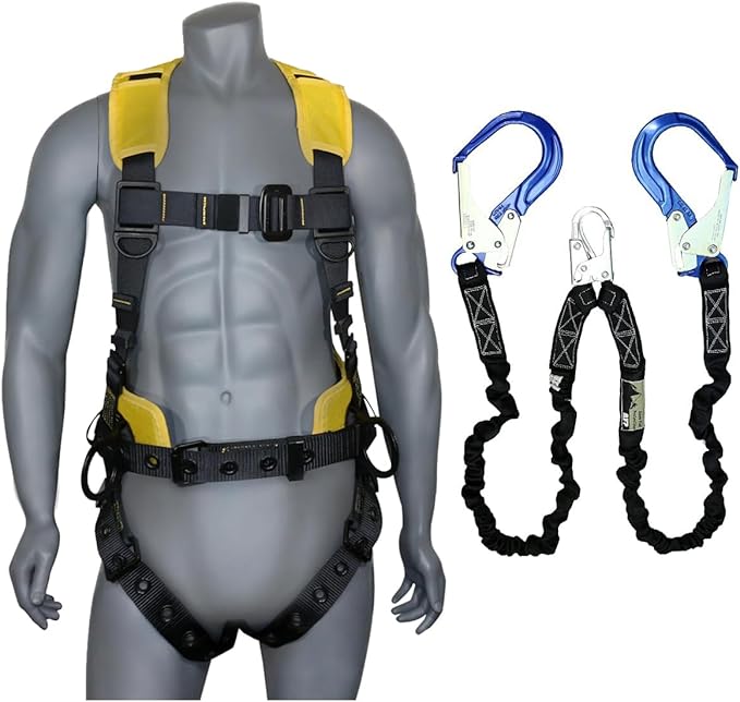 AFP Demon Comfortable Fall Protection Harness Kit – OSHA/ANSI PPE Full Body Safety Harness for Construction Work