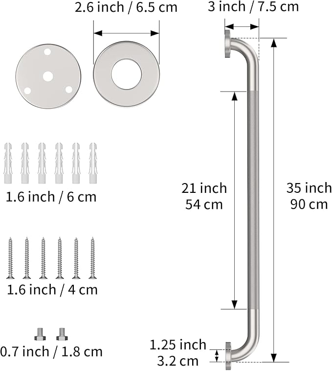 36 Inch Anti Slip Shower Grab Bar, Munzong 2 Pack Brushed Nickel Bathroom Grab Bar, Knurled Bathroom Balance Bar,Safety Hand Rail Support Handicap Elderly Injury Senior Assist Bath Handle