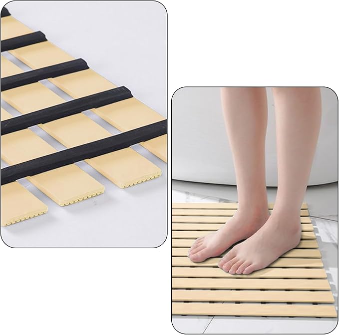 Non Suction Cups Shower Mat(16.9" × 25.7"),Non Slip Shower Mats for Inside/Outside Shower,Heavy Duty Rubber Shower Floor Mat for Elderly (Apricot)