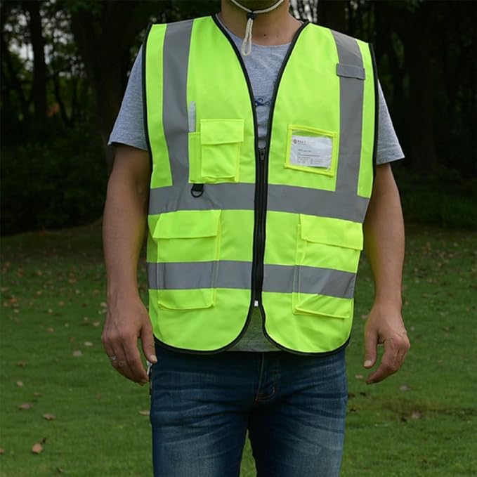 zojo High Visibility Safety Vests With Pockets, for Outdoor Works, Cycling, Jogging, Walking,Sports - Fits for Men and Women (Pack of 10, XXXL-NEON YELLOW)