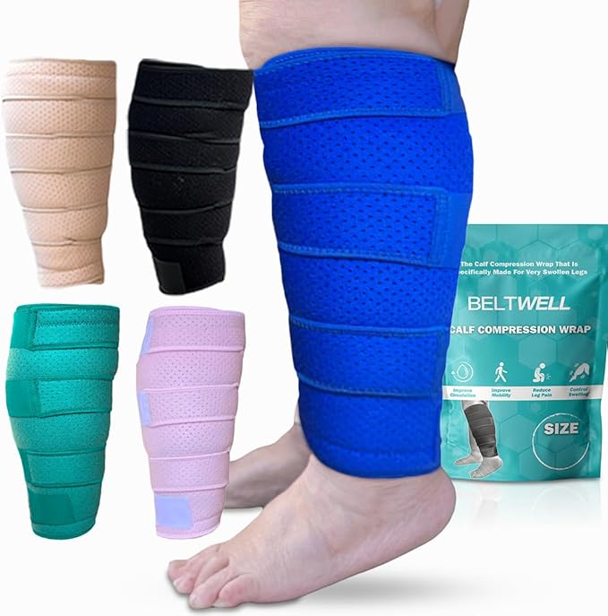 Beltwell® Adjustable Calf Compression Wrap for Swelling, Edema, Lipedema – Easy Leg Compression Sleeve for Circulation, Heaviness, Pain Relief – Ideal Lymphedema Leg Wrap