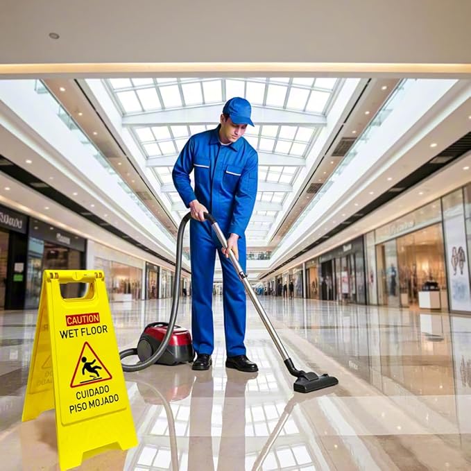 3-Pack Caution wet floor sign, 24 in. (approx. 60 cm) Height,Bright Yellow Double-Sided Folding A-Shaped Frame Design, Bilingual Caution Message