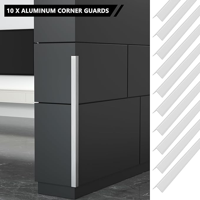 10pcs 48"L*1.42"W Aluminum Self-Adhesive Wall Corner Protectors, Wall Furniture Bumper, Safety Baby Proofing Corner Cushion Table Edge, Wide Coverage and Easy to Install - Silver