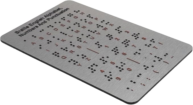 Braille Learning Board For Beginners With Raised Dots, Numbers And Punctuation,Aluminum Tactile Teaching Aid For Visually Impaired, 7.25X4.7 Inches
