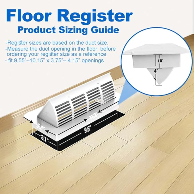 6-Position Tilt Vent Deflector & Floor Vent Cover, 2 Pack, 4x10 Floor Register, Tool‑Free Install, Adjustable Vent Covers for Home Floor, Office & Ceiling (White)