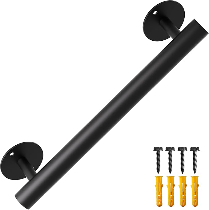Heavy Duty Stair Railing, Wrought Iron Hand Rails for Indoor Stairs, Handrails for Bathroom, Basement, Porch Steps, Barrier-Free Staircase Grab Bar for Seniors, 20in, Black