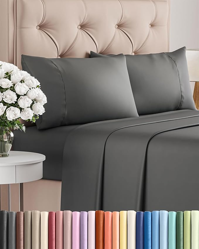 Twin XL 4 Piece Sheet Set - Cooling & Breathable Bed Sheets - Hotel Luxury Bed Sheets for Women, Men, Kids & Teens - Bedding w/Deep Pockets & Easy Fit - Soft & Wrinkle Free - Twin XL Charcoal Sheets