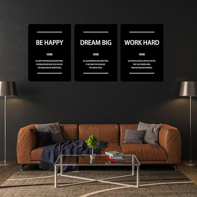Motivational Wall Art Office Wall Decor Inspirational Canvas Painting Work Hard Positive Quote Picture Poster Prints for Office Dorm Bedroom Living Room Men Inspiring Artwork 12"x16"x3
