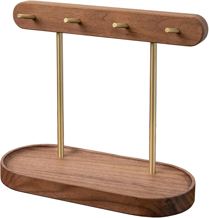 muso wood Walnut Key Stand for Entryway Table, Wooden Key Holder with 4 Hooks, Perfect for Key Trays, Valuables Trays, Jewelry Trays