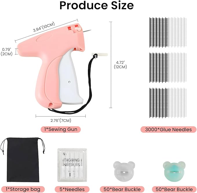 Stitch Gun for Clothes, Complete Kit with Storage Bag & Scissors, 2200 Glue Needles & 100 Glow Bear Clasps for Quick Fabric Repair on Jeans, Curtains, Nearly Invisible Mending