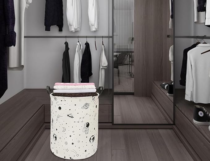 19.7 Inch Round Astronaut Pattern Laundry Clothes Hamper Laundry Basket with Handles,Storage Organizer Bins Laundry Gift Basket for Room, Bedroom Decor