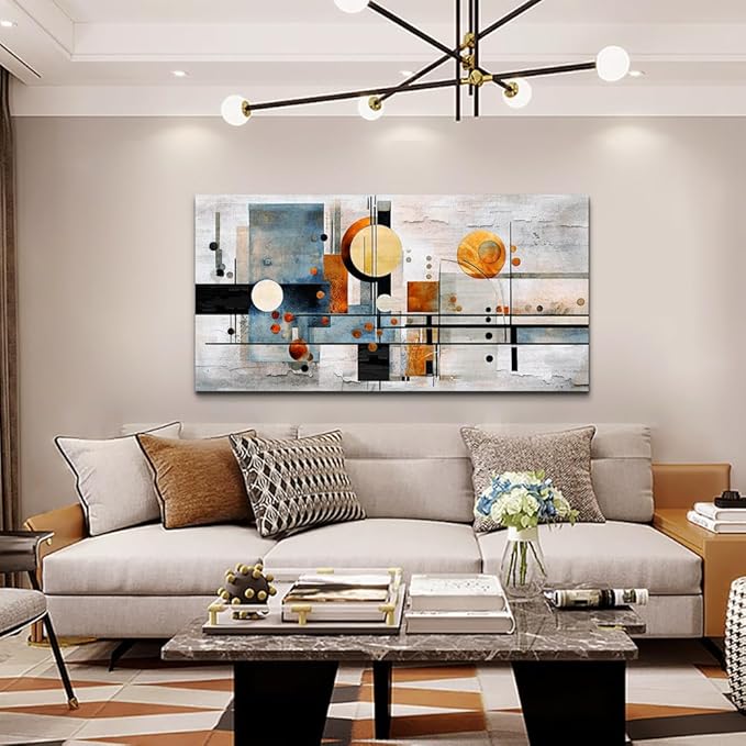 MHARTK66 Abstract Wall Art Modern Geometric Abstract Canvas Painting Large Vintage Texture Eye-Catching Home Decor for Living Room Bedroom Office Decorative Wall Picture Artwork Ready to Hang