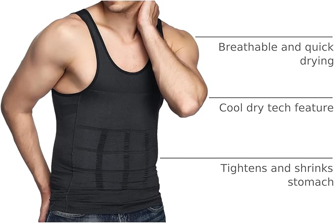 Odoland Mens 3 Pack Body Shaper Slimming Tummy Vest Thermal Compression Shirt Tank Top Shapewear