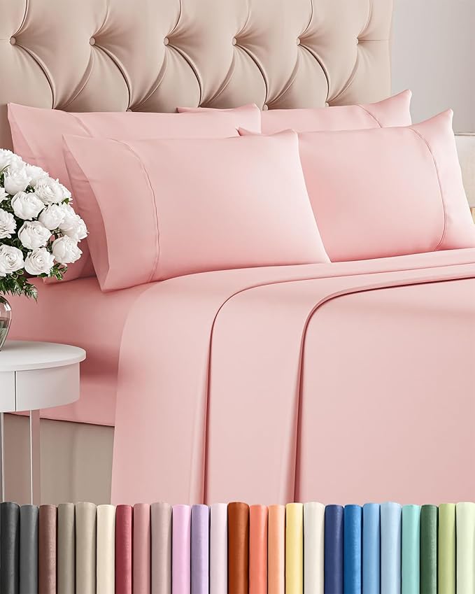 King 6 Piece Sheet Set - Cooling and Breathable Bed Sheets - Hotel Luxury Bed Sheets for Women, Men, Kids & Teens - Bedding with Deep Pockets & Easy Fit - Soft and Wrinkle Free - King Baby Pink Sheets