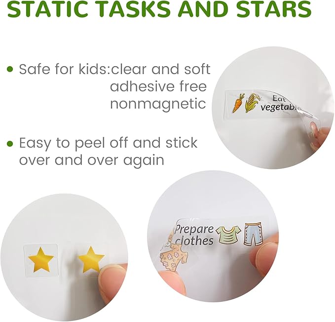 Magnetic Dry Erase Chore Chart for Two Kids, Reward Chart for Kids Behavior. Includes 52 Static Tasks, 126 Golden Stars and Dinosaur & Unicorn Magnetic Charts Each