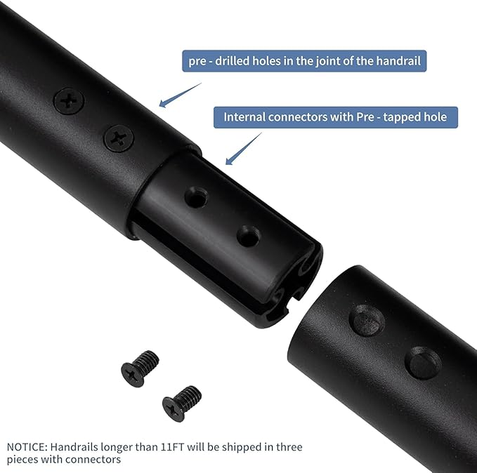 5 FT Modern Aluminum Handrail Set - ADA Compliant Indoor & Outdoor Stair Railing. 1.4" Diameter Grab Bar. Wall-Mounted with 90°Wall Return End. Rust-Free, (5 FT Matte Black- Two Joined Pieces)