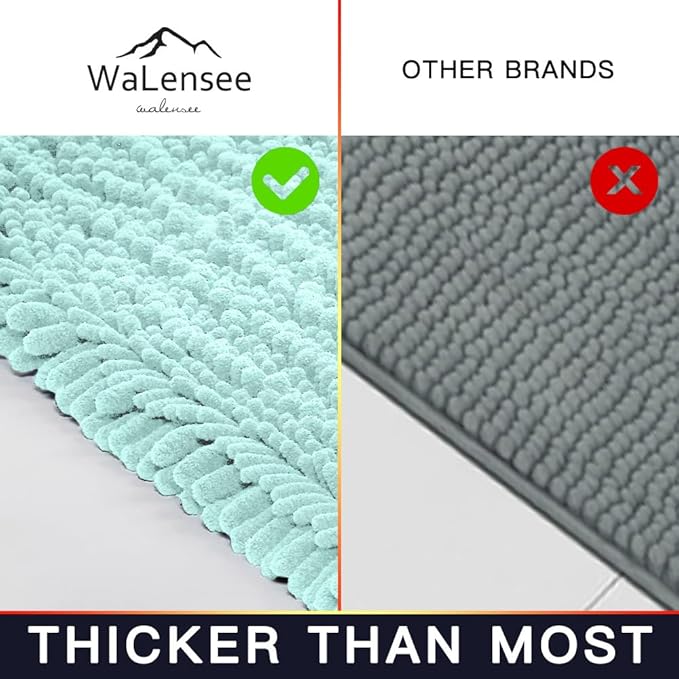 Walensee Large Bathroom Rug Non Slip Bath Mat (24x60 Inch Spa Blue) Water Absorbent Super Soft Shaggy Chenille Machine Washable Dry Extra Thick Perfect Absorbant Best Plush Carpet for Shower Floor