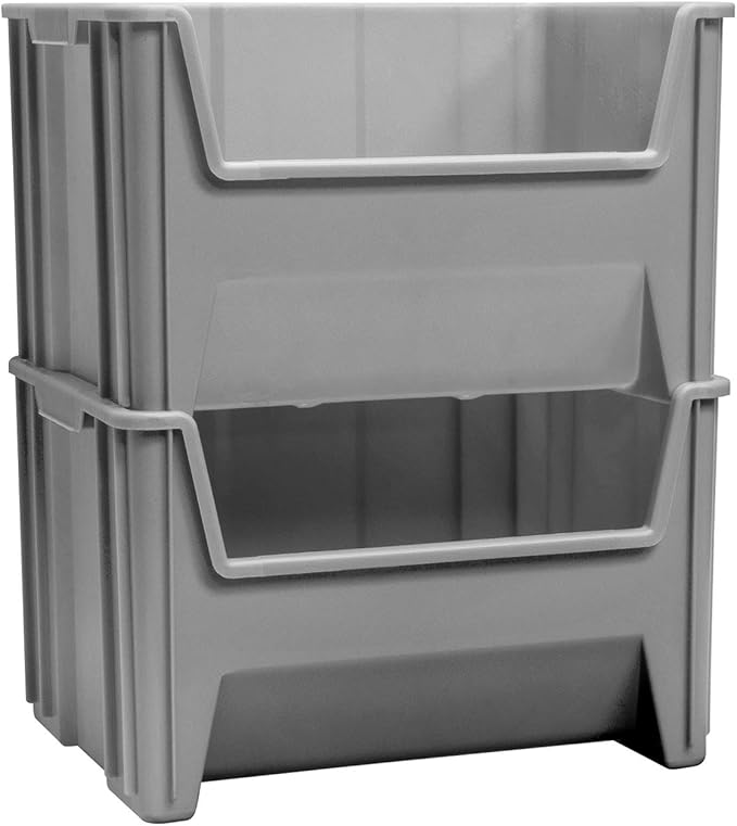 Akro-Mils 13017 Stak-N-Store Heavy Duty Stackable Open Front Plastic Storage Container Bin, (15-Inch x 20-Inch x 12-1/2-Inch), Gray, (3-Pack)