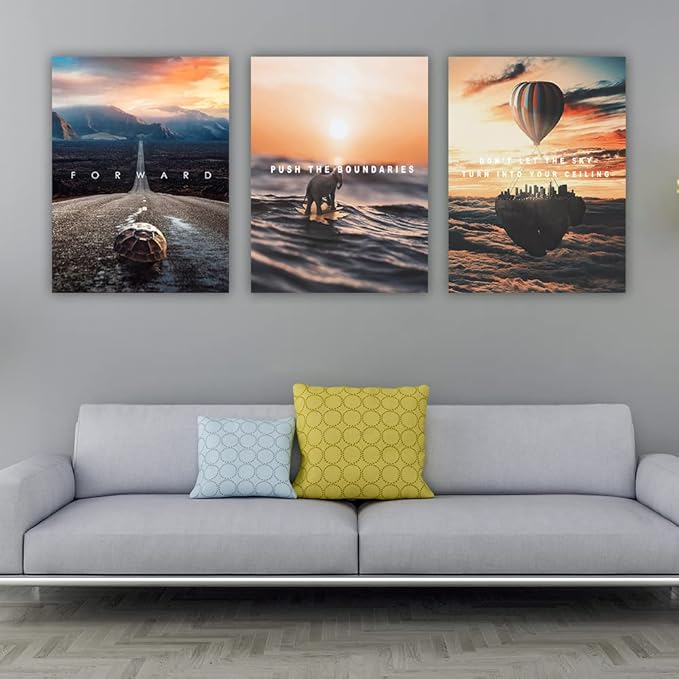 Motivational Posters Inspirational Wall Art Canvas 3 Pieces Grind Hustle Canvas Framed Wall Art Inspirational Painting Prints Poster Wall Decor Modern Home Decor Painting Pictures - 48" Wx24 H