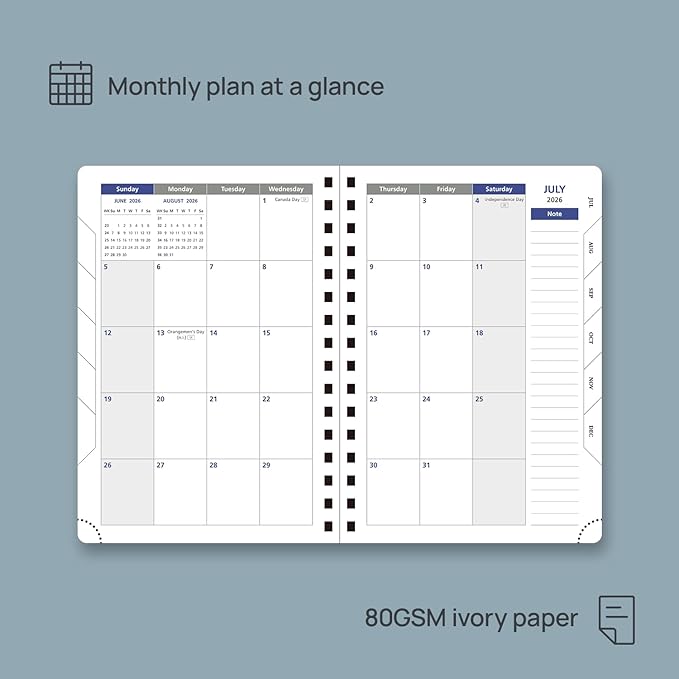 POPRUN 2026 Daily Planner One Page per Day (Medium 6'' x 8.5'') - 12 Months Calendar Appointment Book with Hourly Slots, Inner Pocket, Monthly Tabs, Pen Holder - Midnight Green