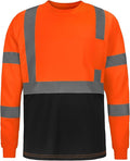High Visibility Class 3 T Shirts，Hi Vis Safety Shirts with Reflective Strips and Pocket, Long Sleeve Quick Dry Mesh Construction Work Shirt for Men/Women Black Bottom Orange,6XL