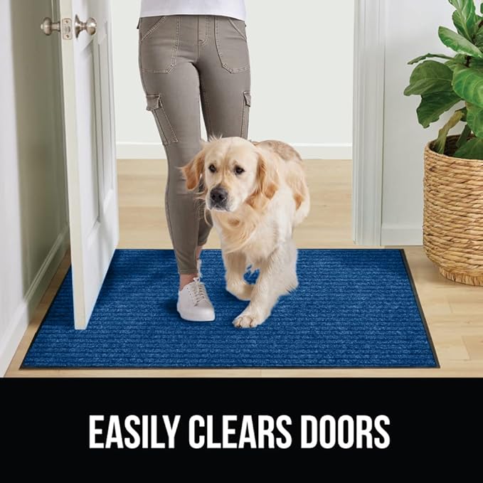 GORILLA GRIP Waterproof Traffic Guard Door Mat, 60x36, Heavy Duty Entryway Mats, Strong Rubber Back Commercial Utility Rugs for Office Hallway, Garage Floor and Home, Low Profile Carpet Runner, Blue