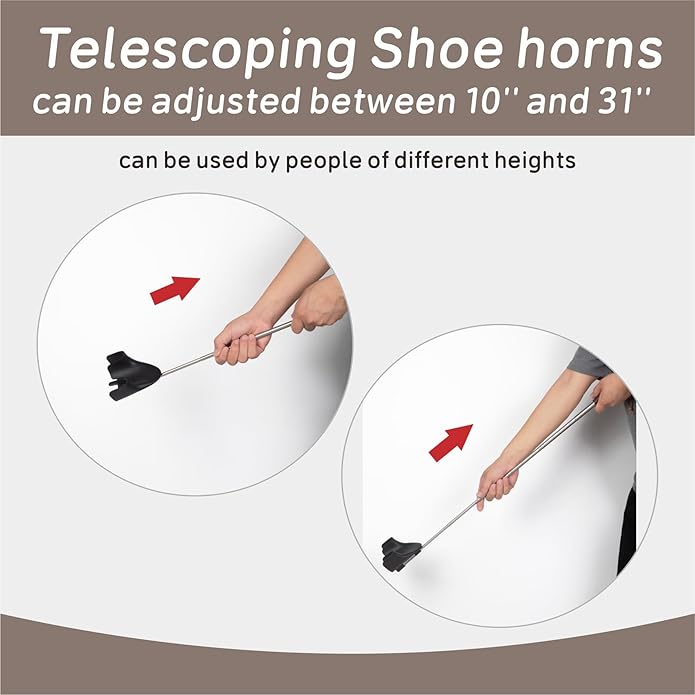 REVEX Long Handle Shoe Horn,Shoe Horn Long Handle for Seniors Men Women,Shoe Horn with Heel Protection,10''-31'' Telescopic