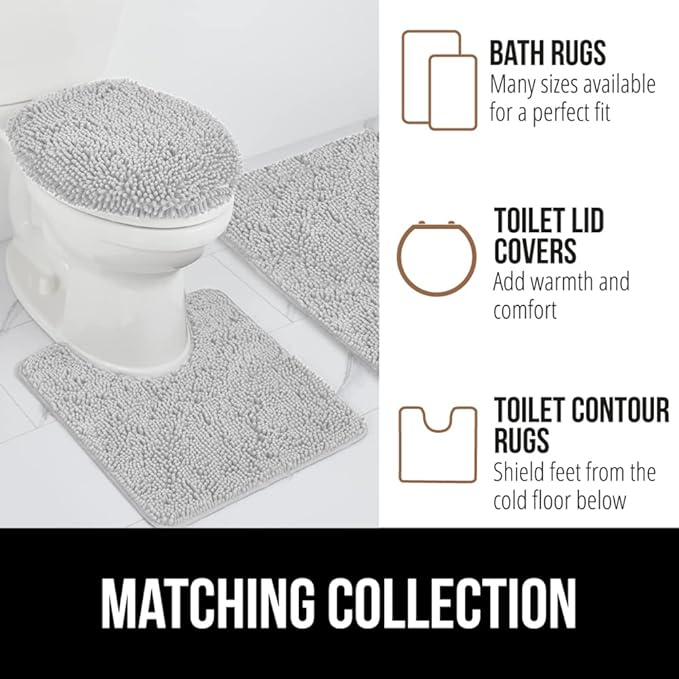 GORILLA GRIP Bath Rug Mat 30x20, Thick Soft Absorbent Chenille, Quick Dry Microfiber Mats, Rubber Backing Washable Shower Floor Rugs, US Designed Bathroom Bathmat Home Decor Accessories, Light Gray