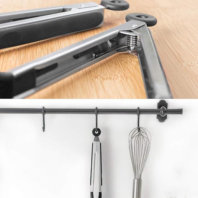 2 Pack Stainless Steel Silicone Cooking & Serving Tongs, 7 & 9 Inch, Black, Locking Handle, Heat Resistant, Dishwasher Safe