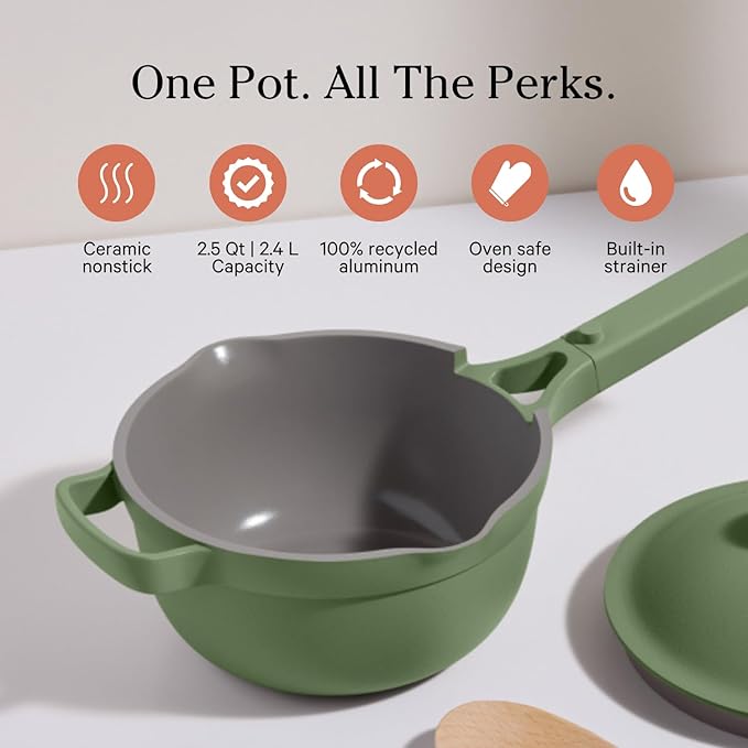 Our Place Mini Perfect Pot | 2.5 Qt Ceramic Pot with Lid & Spatula | Patented 8-in-1, PFAS-Free Nonstick, Non-Toxic Cookware | Induction & Oven-Safe up to 450°F | Sage