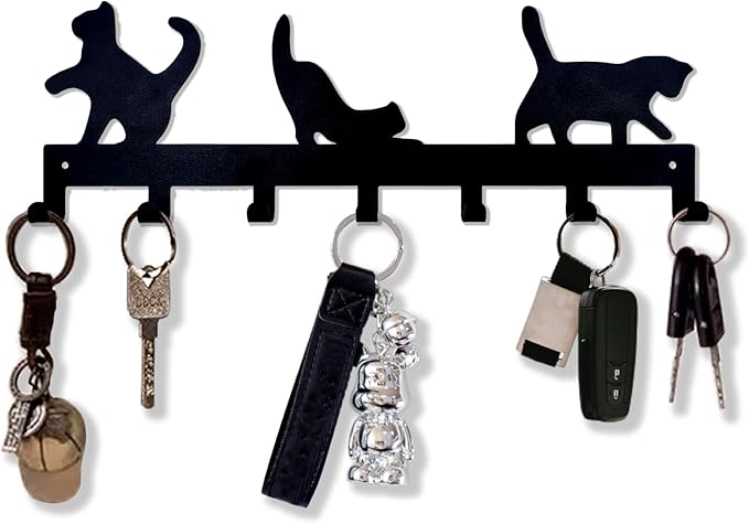 Key Holder for Wall Decorative, Metal Key Holder, Key Organizer for Wall Mount, Hanging Key Rack with 7 Hooks, Key Hooks for Hallway Entryway Office Kitchen Farmhouse