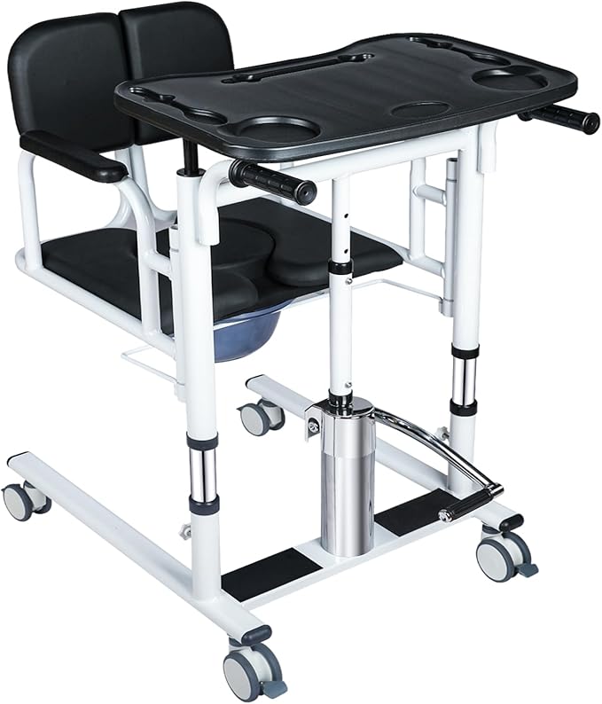 Drexo Patient Lift Transfer Chair, 5 in 1 Patient Lift Chair with 180°Split Seat, Height Adjustable Patient Transfer Chair with 4 Casters for Home Seniors Elderly, Load 450Lbs (Non-Fold, Silver)