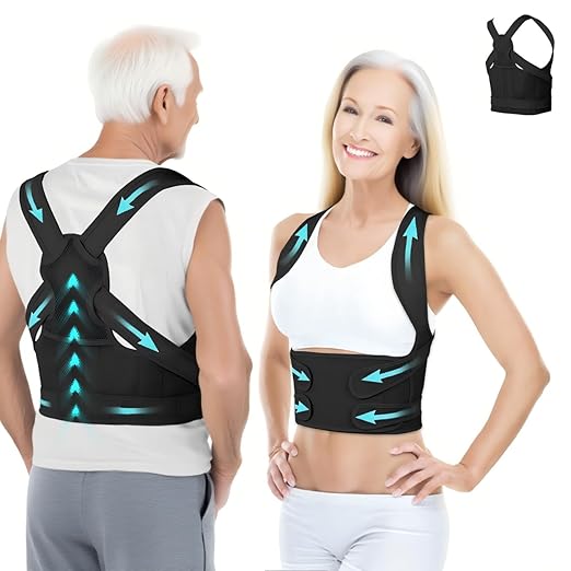 Posture Corrector for Women and Men,4 In 1 Adjustable Full Back Brace,Posture Braces Can Relieve Upper and Lower Back Pain, Shoulder Braces for Hunchback,Scoliosis, Lumbar Spine, Spine（Charcoal Black）