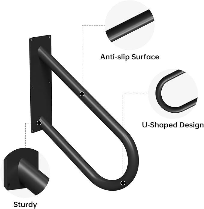 Aduanbang Heavy Duty Wall Mount Handrails for Outdoor Steps, U-Shape Non-Slip Stair Safety Grab Bar, 16 Inch Metal Railing for 1-2 Steps, Indoor/Outdoor Use, Garage, Porch, Courtyard, Garden