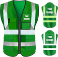 YOWESHOP High Visibility Safety Vest Custom Your Logo Protective Workwear 5 Pockets With Reflective Strips Outdoor Work Vest (4XL, Green Luminous)