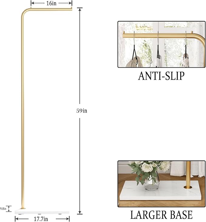 DR.IRON Gold Coat Racks, Metal Coat Racks Freestanding with Crossbar and Heavy Base, Modern Coat Rack Stand, L Shaped Clothing Rack for Entryway, Bedroom, Living Room or Office