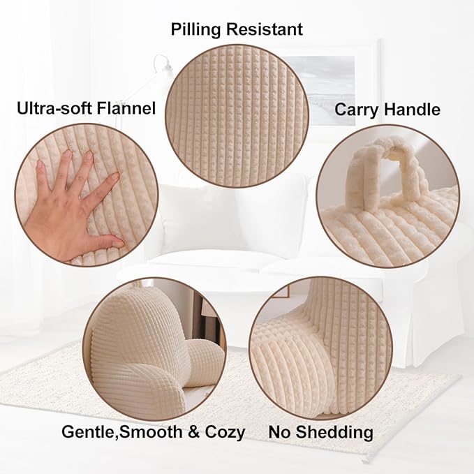 Holawakaka Adults Reading Pillow with Arms, Backrest Reading & Rest Pillows for Sitting Up in Bed, Bed Rest, Lounging, Working on Laptop,Arms Back Support Cushion for Men Women Teens, Ivory