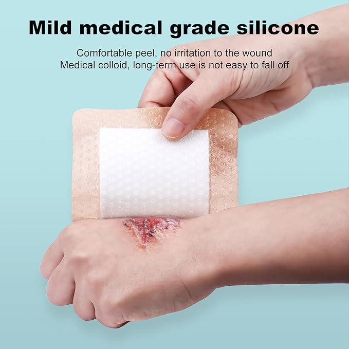 Silicone Foam Dressing 3x3 Gentle Border, Super Absorbent Wound Dressing, Bed Sore Patches, Waterproof Silicone Bandages for Wounds Care, Self Adhesive Pressure Sore Pads (30)