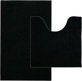 BOANKODU Bathroom Rug Sets, Absorbent Chenille Bath Rugs Non-Slip, 32x20 Inch + 20x20 Inch U Shape, Machine Washable (Black)
