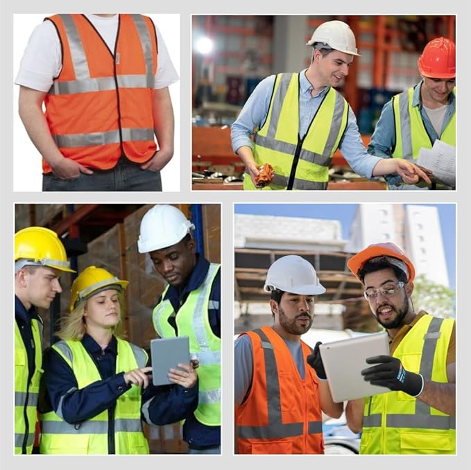 High-Visibility Safety Vests – Pack of 3, Reflective vest, Front Zipper & Utility Pockets for Maximum Safety