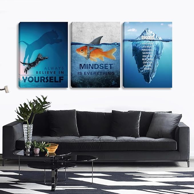 Unbruvo Motivational Cat Posters, 3 Pc Wall Art - Waterproof Canvas Prints, Inspirational Wall Decor for Office, Living Room, Bedroom - Framed Wall Art Decor, 36''Wx16''H