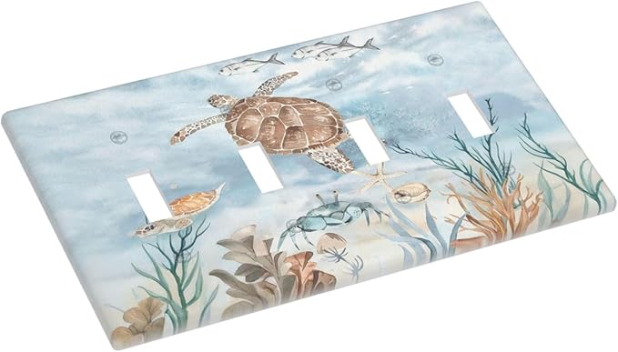 Light Switch Covers Sea Turtle Coral Reef Nauticaltheme Quad Toggle Electrical Faceplate 4 Gang Wall Plate Decorative Switch Plates for Kids room Bathroom Decor