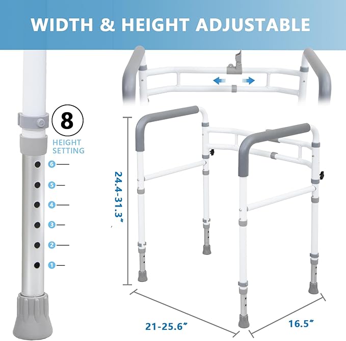 Toilet Rails - Toilet Safety Rail for Elderly Adults - Adjustable Bathroom Toilet Handles - Toilet Safety Frame & Rails - Toilet Grab Bars for Senior, Handicap & Disabled,Fits Most Toilets